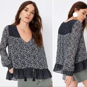 Tularosa Blue Floral Top Blouse Flowy Peasant Medium